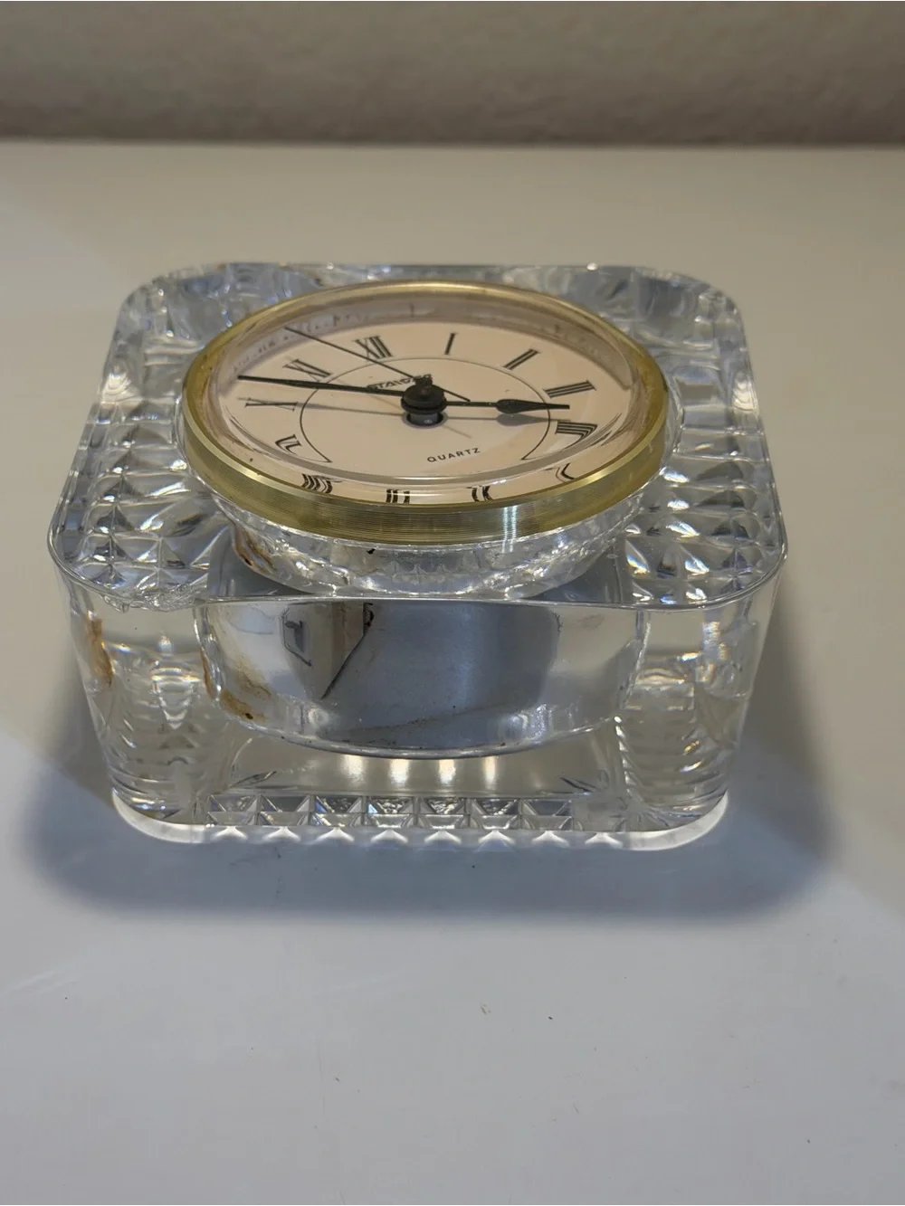 Clear Crystal Table Clock with Gold Accent